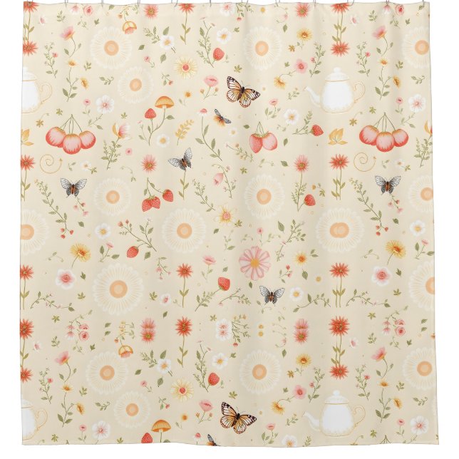 Cortina de ducha de algodón botánico (Anverso)