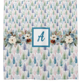 Cortina de ducha de árboles de invierno azul flora