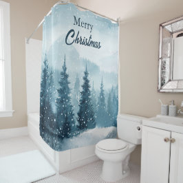 Cortina de ducha de árboles de Navidad nevados