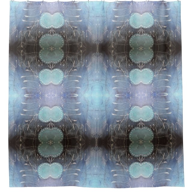 Cortina de ducha de arte abstracto en blanco azul  (Anverso)