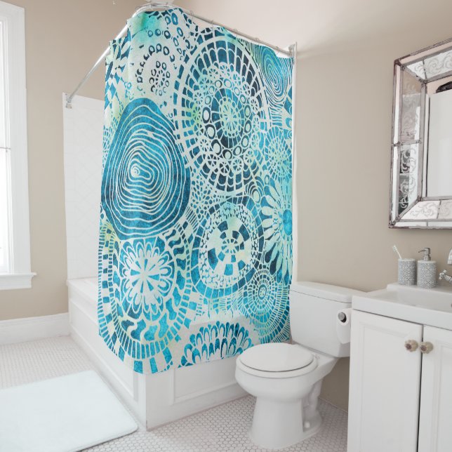 Cortina de ducha de arte tropical (In situ)