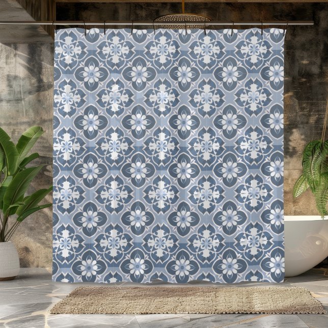 Cortina de ducha de azulejos azul y blanco marroqu (Subido por el creador)