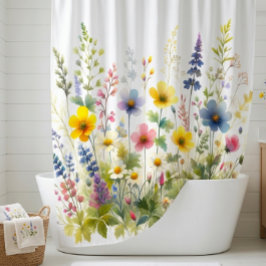 Cortina de ducha de baño floral de flores silvestr