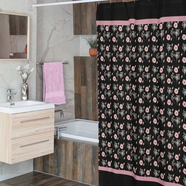 Cortina de ducha de baño negro rosa floral (Subido por el creador)