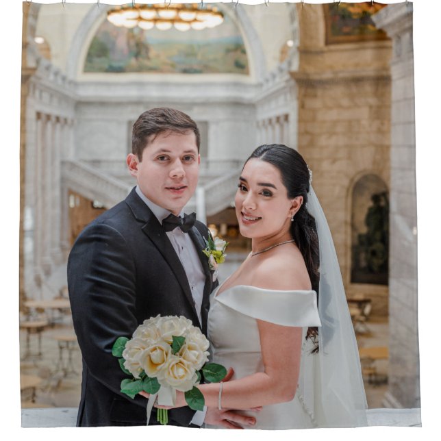 Cortina de ducha de Boda o aniversario personaliza (Anverso)