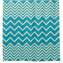 Cortina de ducha de borde azul-zigzag