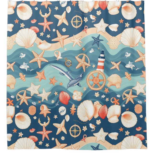 Cortina de ducha de brisa tropical oceánica (Anverso)