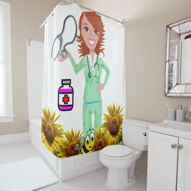 Cortina de ducha de bumblebee de girasol (In situ)