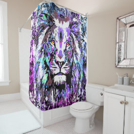 Cortina de ducha de cabeza de león azul - cara de 