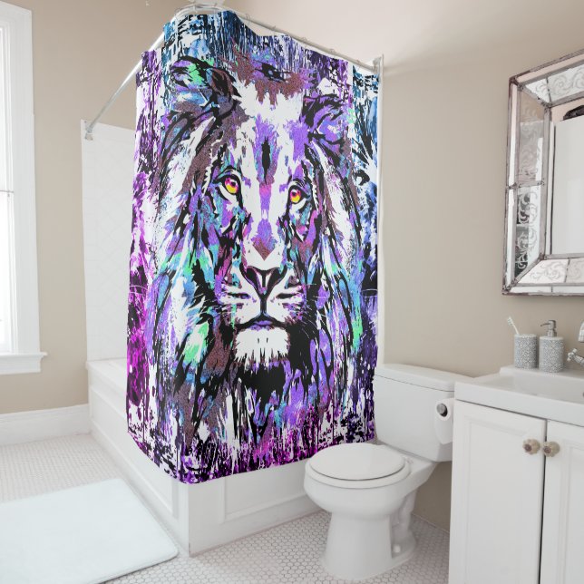 Cortina de ducha de cabeza de león azul - cara de  (In situ)