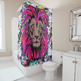 Cortina de ducha de cabeza de león rosa