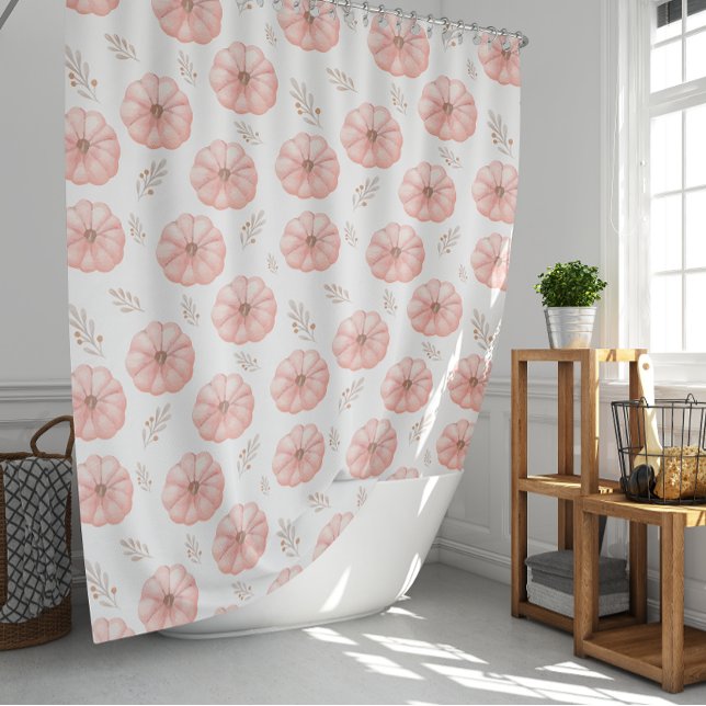 Cortina de ducha de calabaza de calabaza rosa suav (Cute Pink Watercolor Pumpkin Fall Shower Curtain)