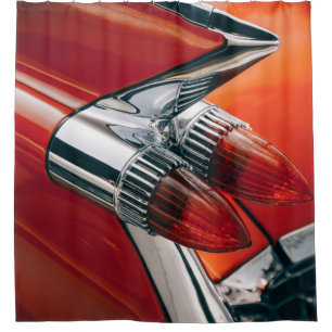 Cortina de ducha de carros de color rojo vintage C