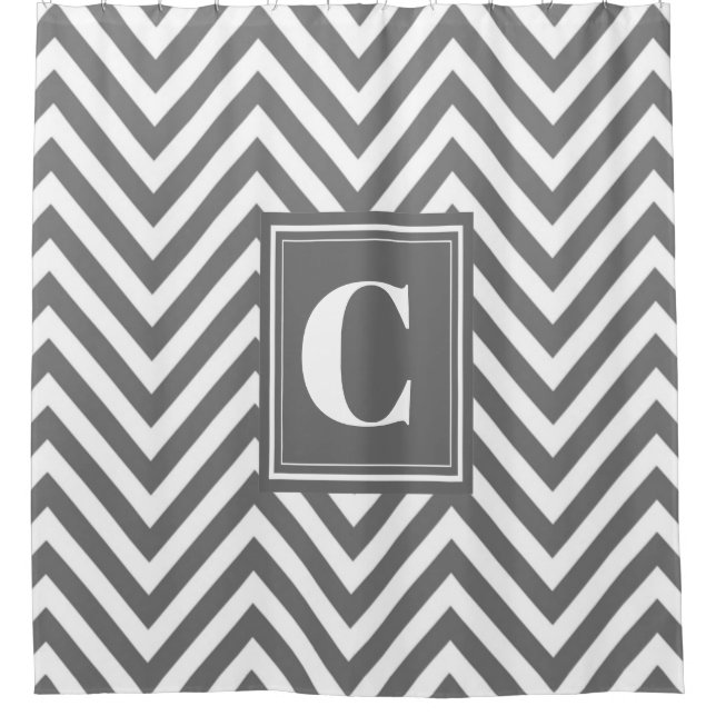 Cortina de ducha de chevron gris monogramo (Anverso)