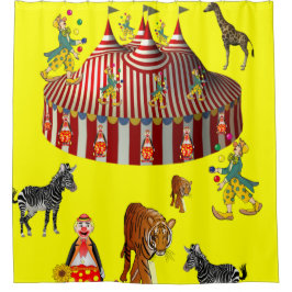 Cortina de ducha de color rojo circo amarillo para