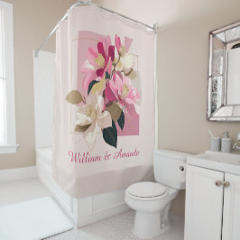 Cortina de ducha de color rosa de camellia