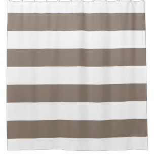 Cortina De Ducha De color topo neutral y blanco rayados
