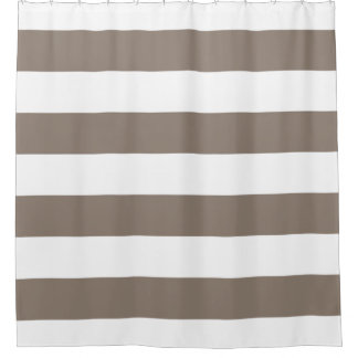Cortina De Ducha De color topo neutral y blanco rayados