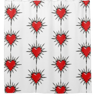 Cortina de ducha de corazón con púas de cromo rojo