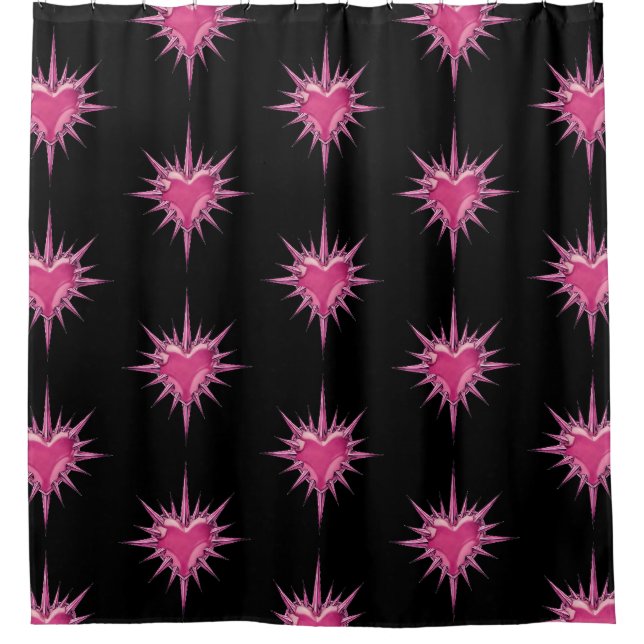 Cortina de ducha de corazones de alambre rosa con  (Anverso)