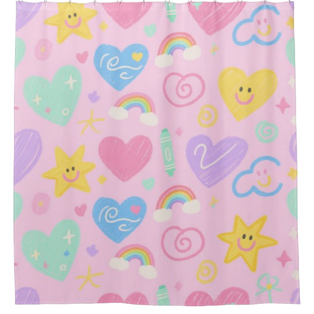 Cortina de ducha de corazones y garabatos - Pop pa (Anverso)