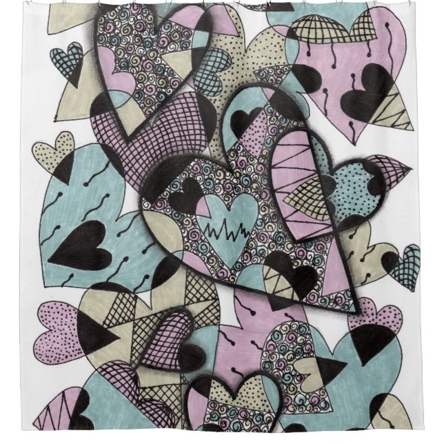 Cortina de ducha de corazones Zentangle artísticos (Anverso)