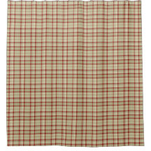 Cortina de ducha de cuadros escoceses beige y roja