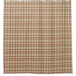 Cortina de ducha de cuadros escoceses beige y roja