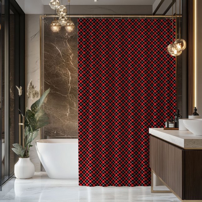 Cortina de ducha de cuadros escoceses roja y negra (Tartan Shower Curtain Red Black Gift for Nesting)