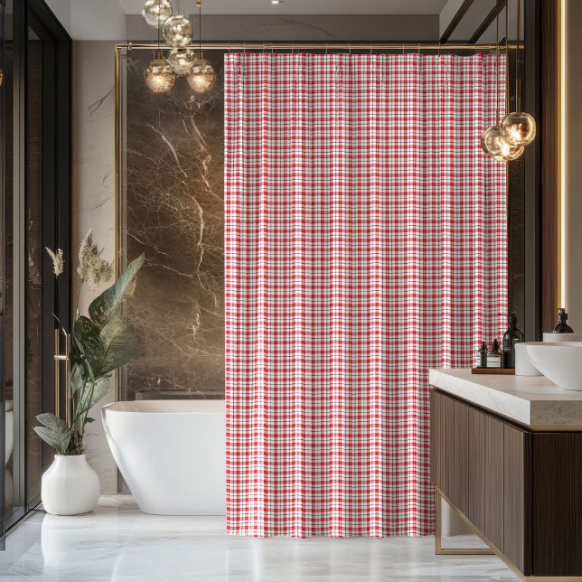 Cortina de ducha de cuadros rojos y negros Decorac (New Home Décor Red Black Plaid Shower Curtain)
