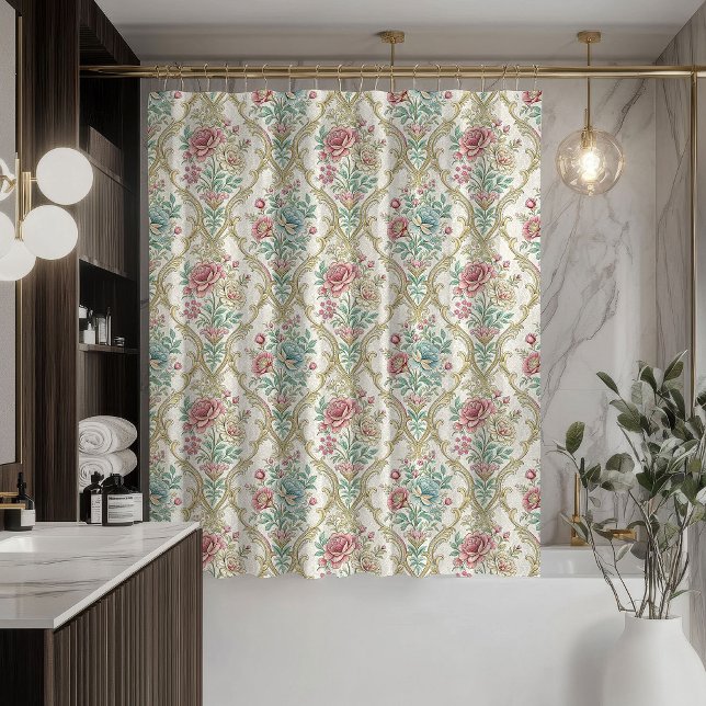 Cortina de ducha de damasco pastel con aspecto ele (Pastel Damask Shower Curtain Elegant Vintage Look)