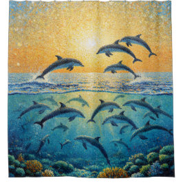 Cortina de ducha de delfines al atardecer