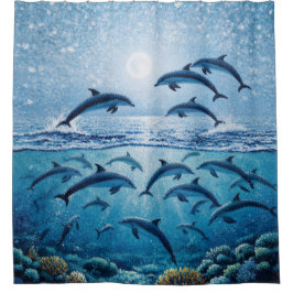 Cortina de ducha de delfines de luna llena