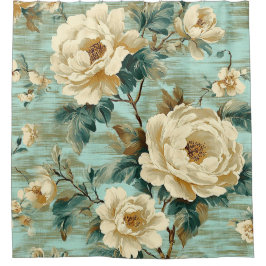 Cortina de ducha de estilo floral bohemio vintage