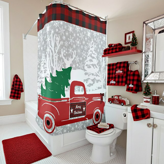 Cortina de ducha de Feliz Navidad pickup y árbol (Subido por el creador)