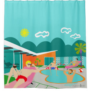 Cortina de ducha de Fiesta de piscina gay retro