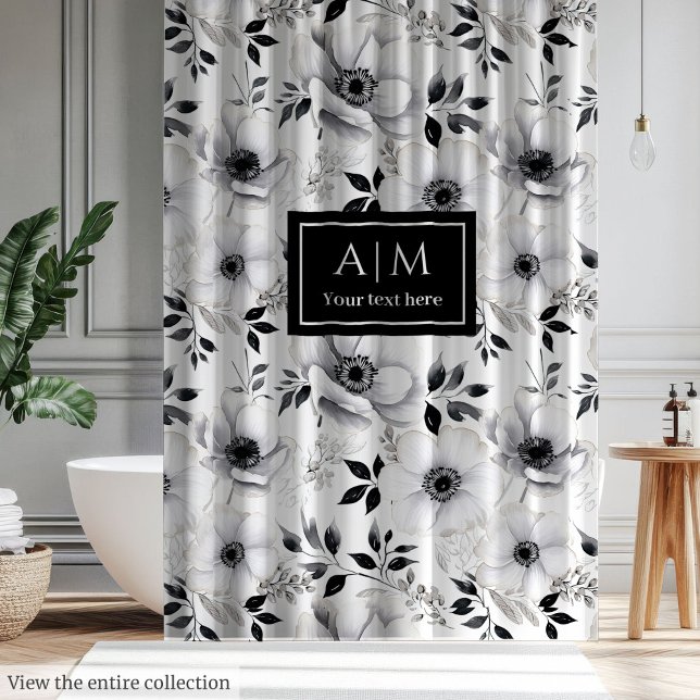 Cortina de ducha de flores blancas y negras (Sleek black and white flowers shower curtain)