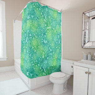 cortina de ducha de flores de batik verde