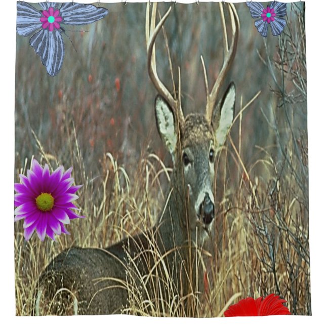 cortina de ducha de flores de ciervo de vida silve (Anverso)