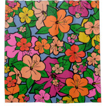 Cortina de ducha de flores de hibisco multicolores