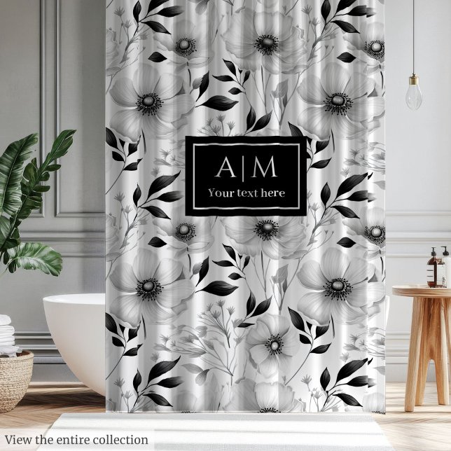 Cortina de ducha de flores elegantemente en blanco (Elegantly black and white flowers shower curtain)