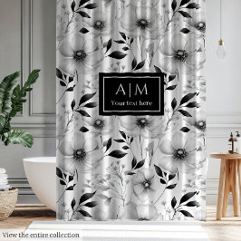 Cortina de ducha de flores en blanco y negro elega