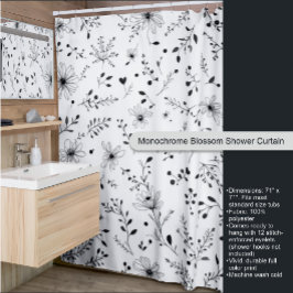 Cortina de ducha de flores monocroma