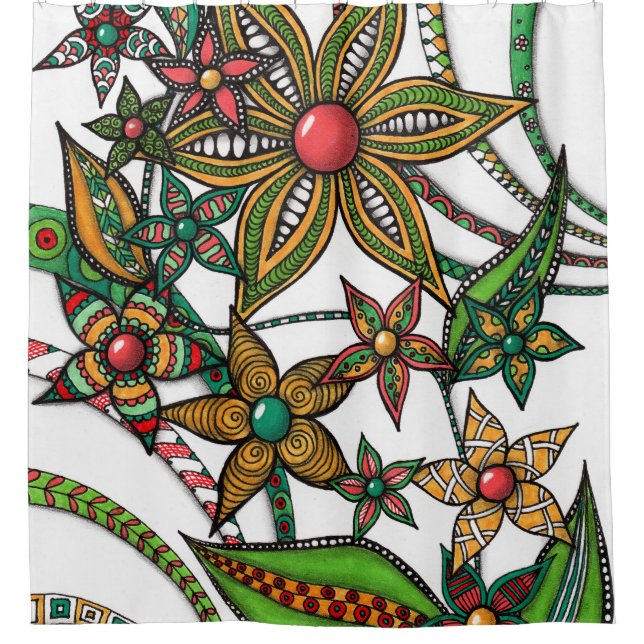 Cortina de ducha de flores silvestres Zentangle co (Anverso)