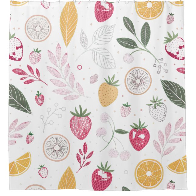 Cortina de ducha de fresa fresca y floral – Brilla (Anverso)