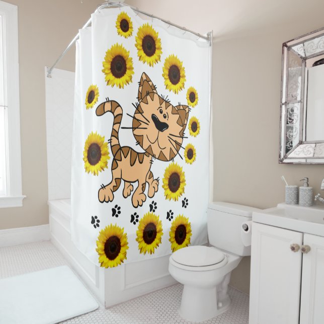 Cortina de ducha de gato gatito de girasol (In situ)