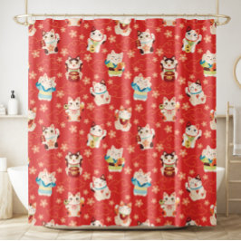Cortina de ducha de gatos Maneki Neko afortunados