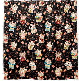 Cortina de ducha de gatos Maneki Neko afortunados