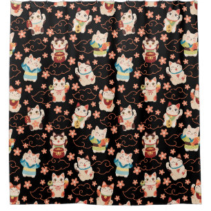 Cortina de ducha de gatos Maneki Neko afortunados