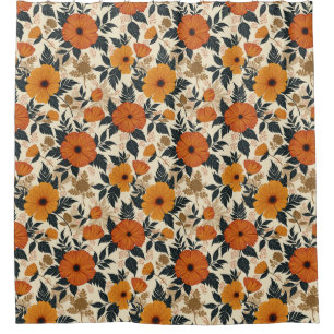 Cortina de ducha de geometría floral negrita